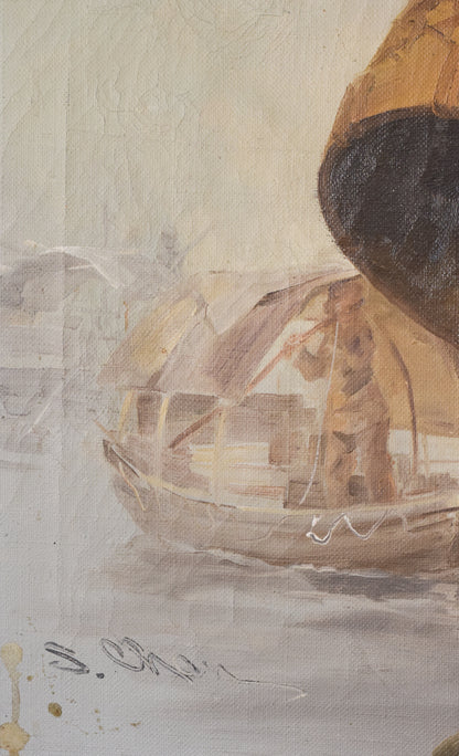 Elderly Fisherman in Straw Hat by S. Chen