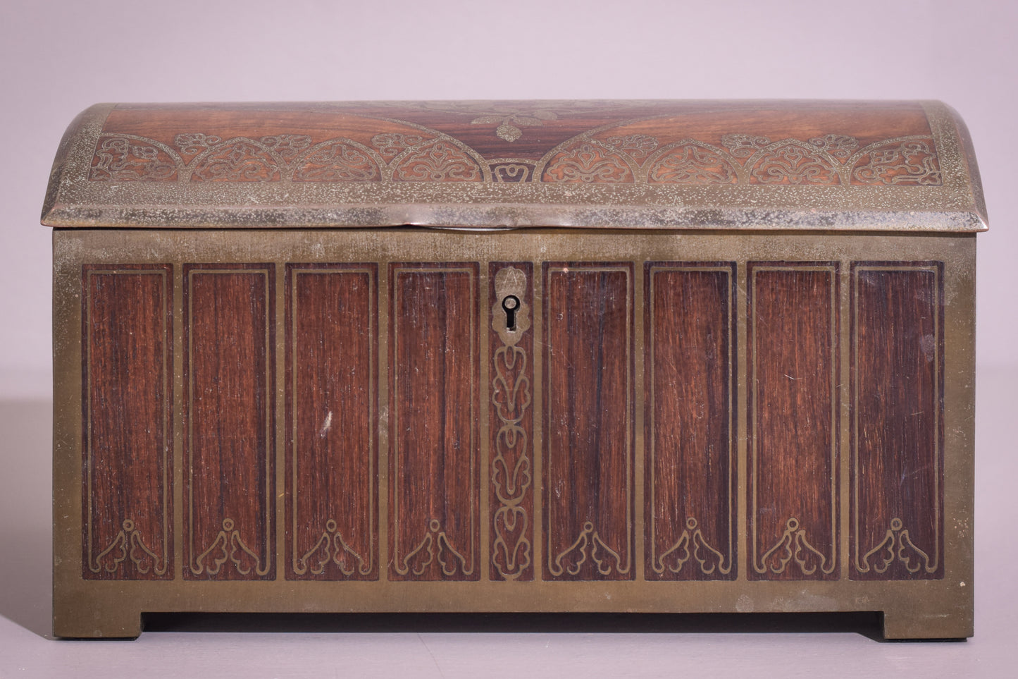 Art Nouveau Wooden Box with Brass Inlay