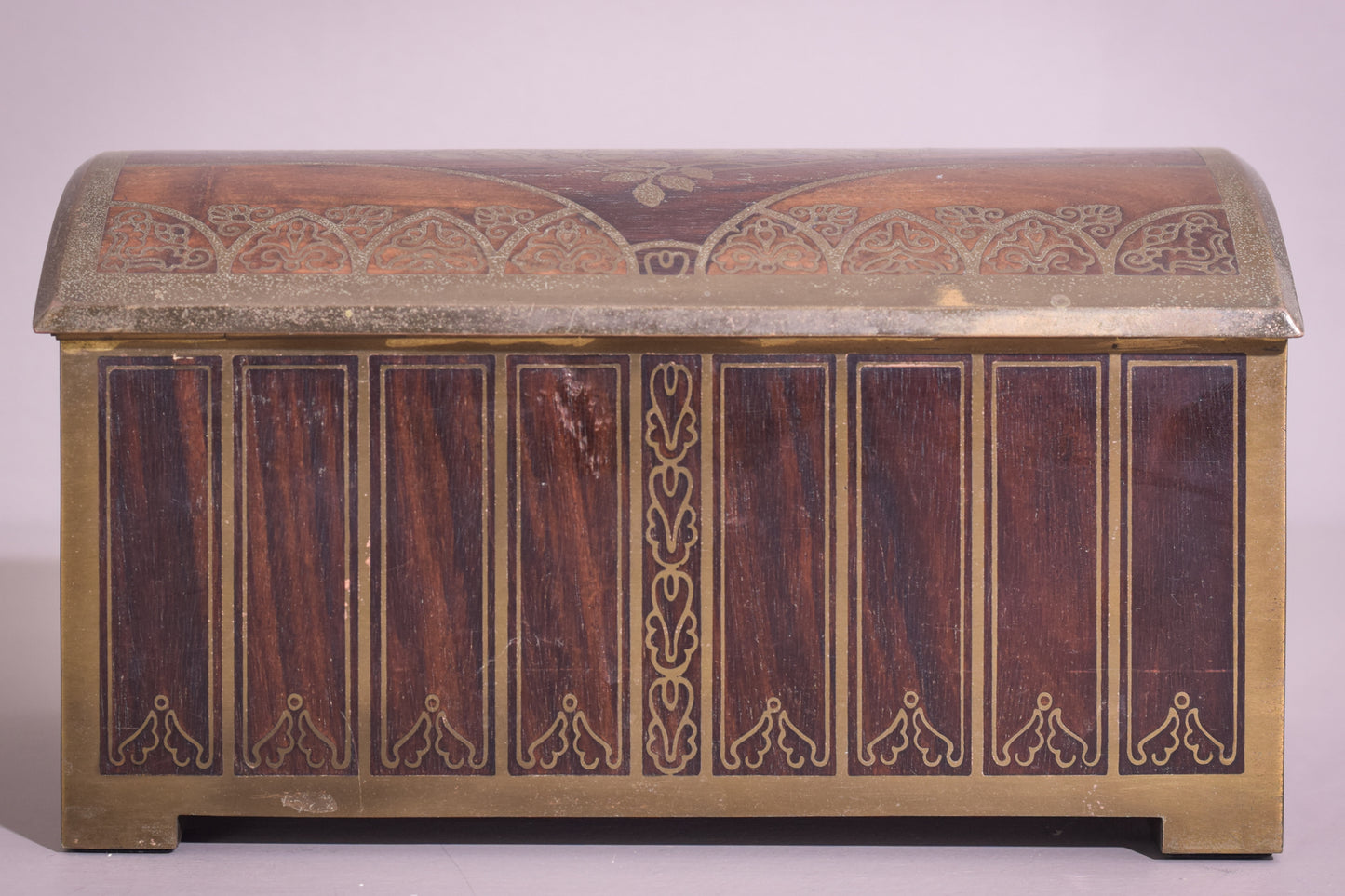 Art Nouveau Wooden Box with Brass Inlay