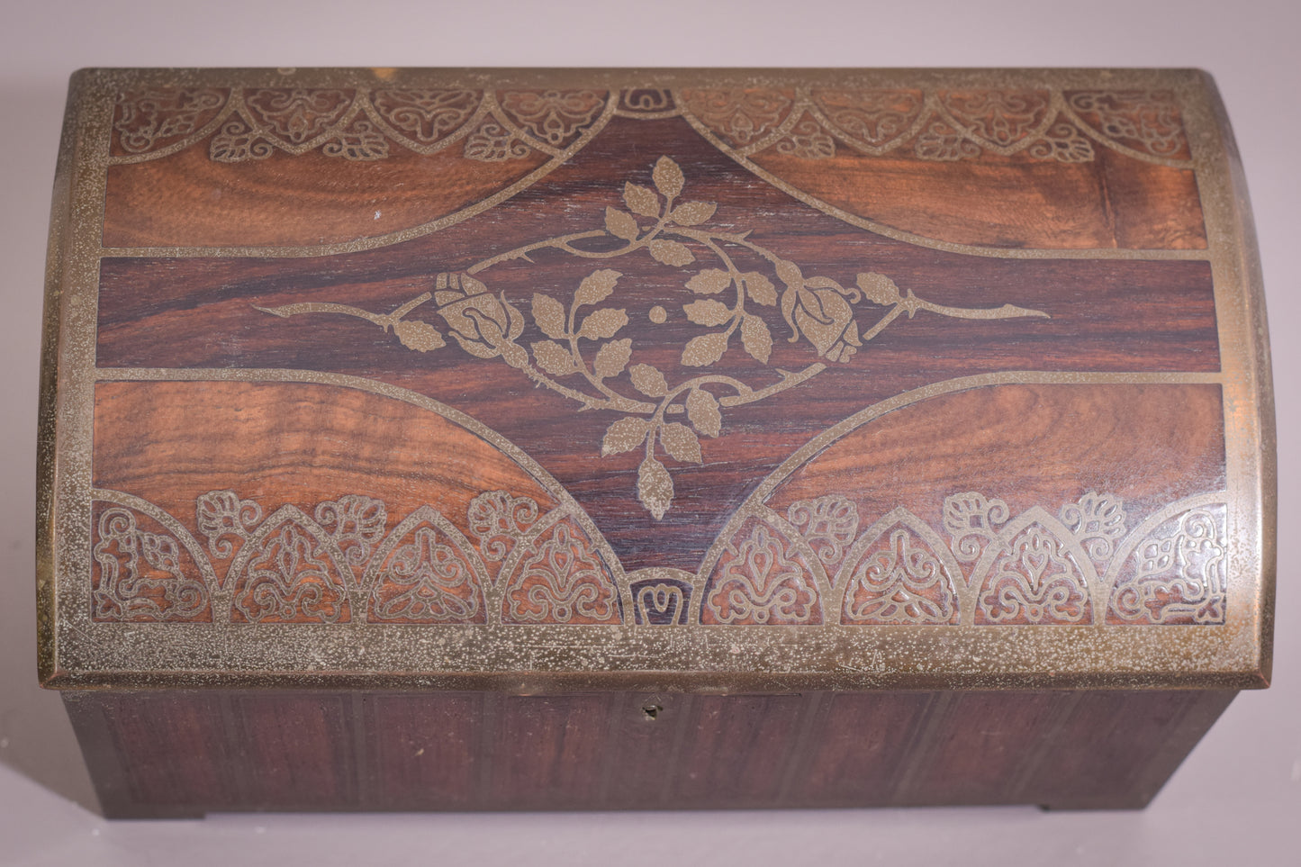 Art Nouveau Wooden Box with Brass Inlay