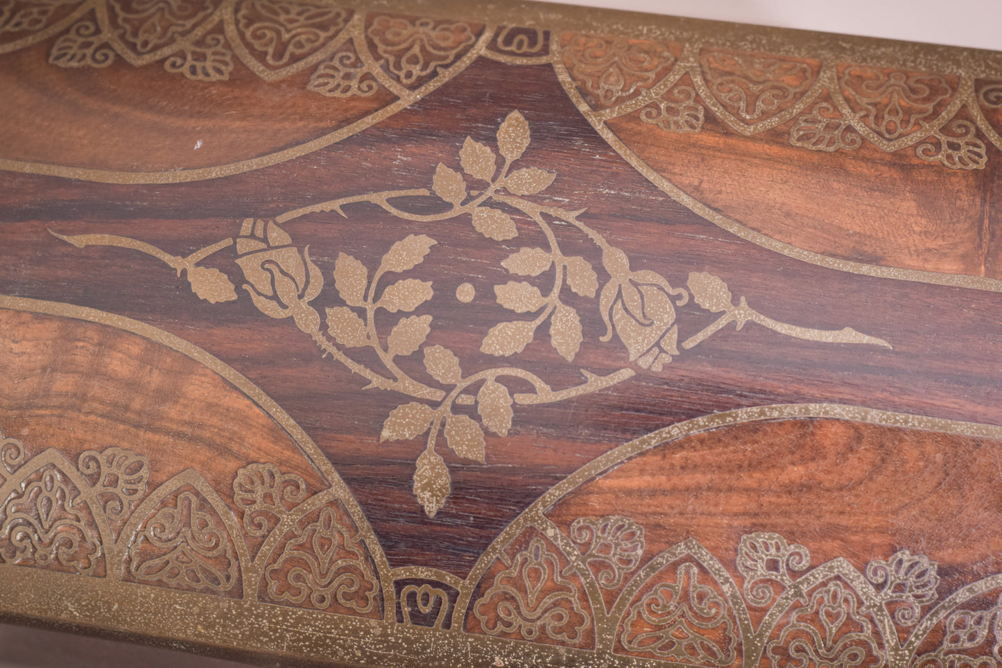 Art Nouveau Wooden Box with Brass Inlay