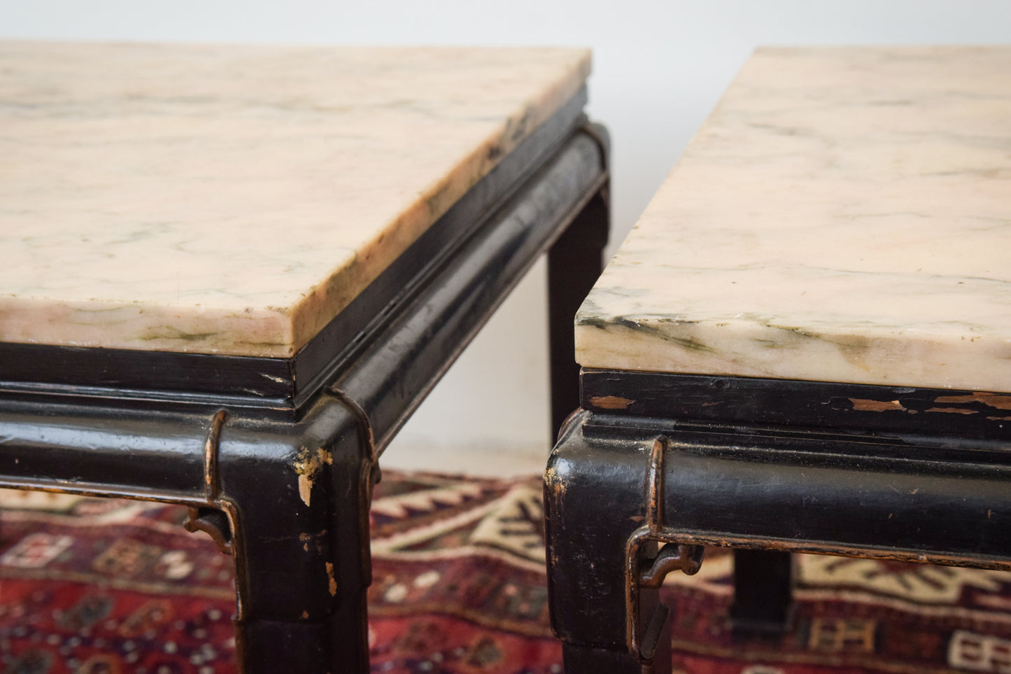 Pair of Lacquered 19th/20th Century Marble Topped Tables