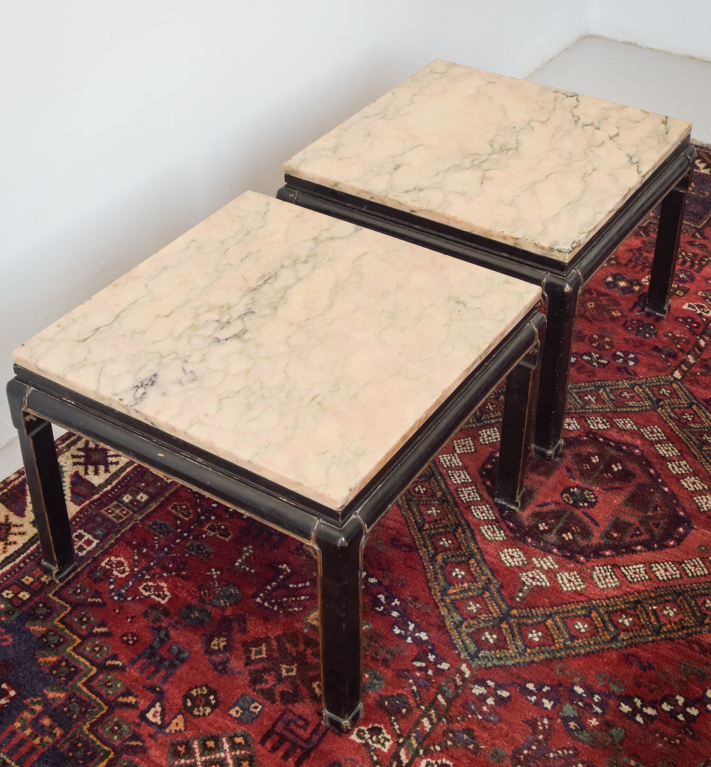 Pair of Lacquered 19th/20th Century Marble Topped Tables