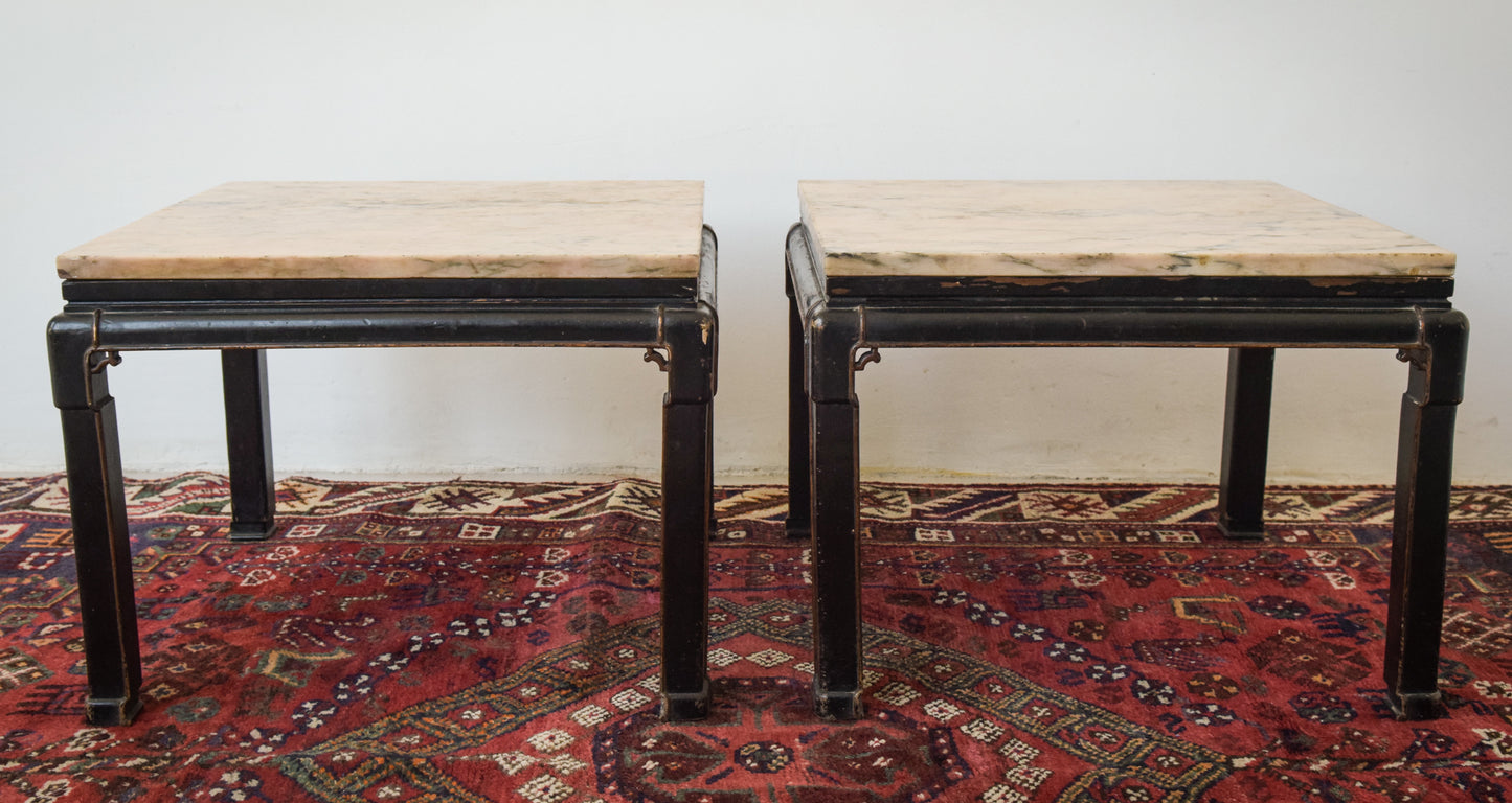 Pair of Lacquered 19th/20th Century Marble Topped Tables