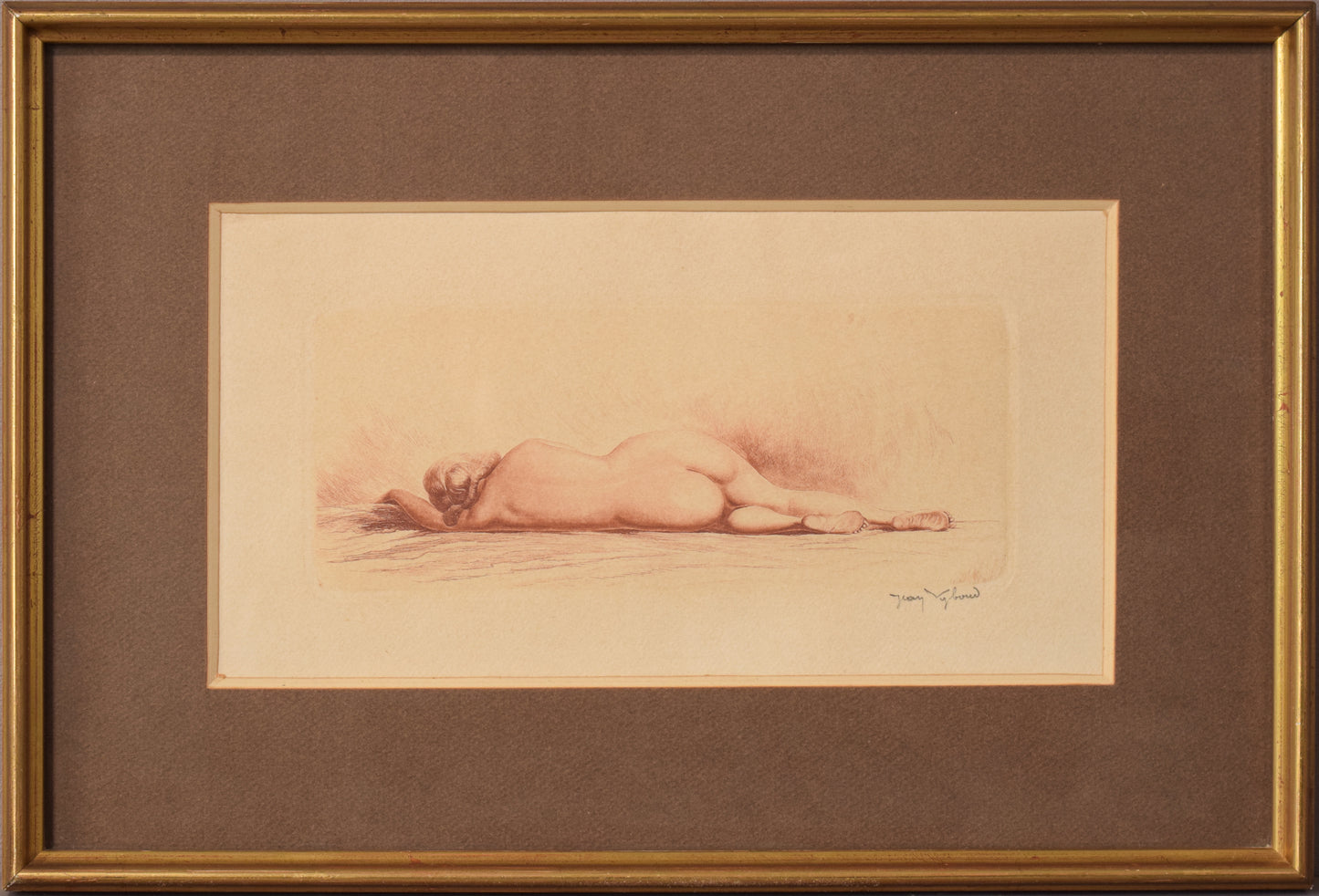 Jean Auguste Vyboud - Framed Nude Etching