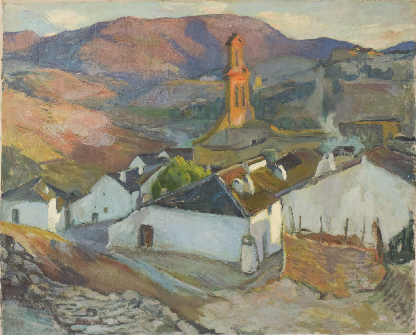 Early Symbolism Expressionist Mountain Landscape with Village