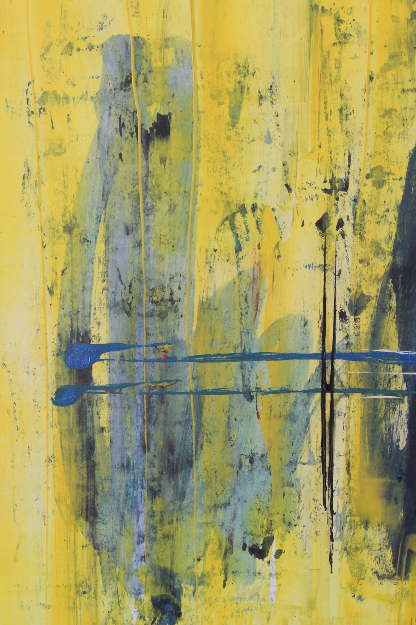 Taschist-style Abstract Painting in Yellow and Blue_Detail 3