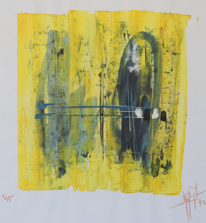 Taschist-style Abstract Painting in Yellow and Blue