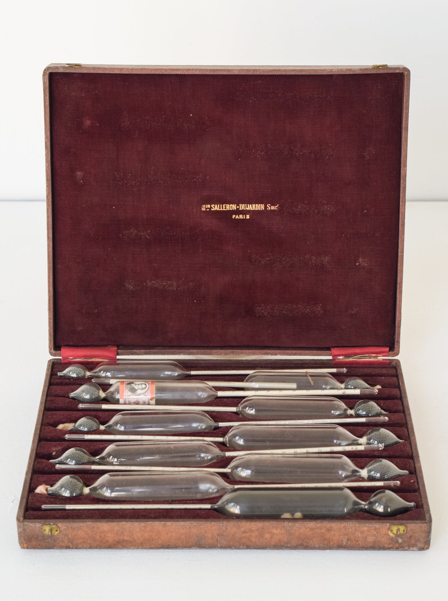 A Rare Set of 10 Antique Hydrometers by Mon. Salleron Dujardin.