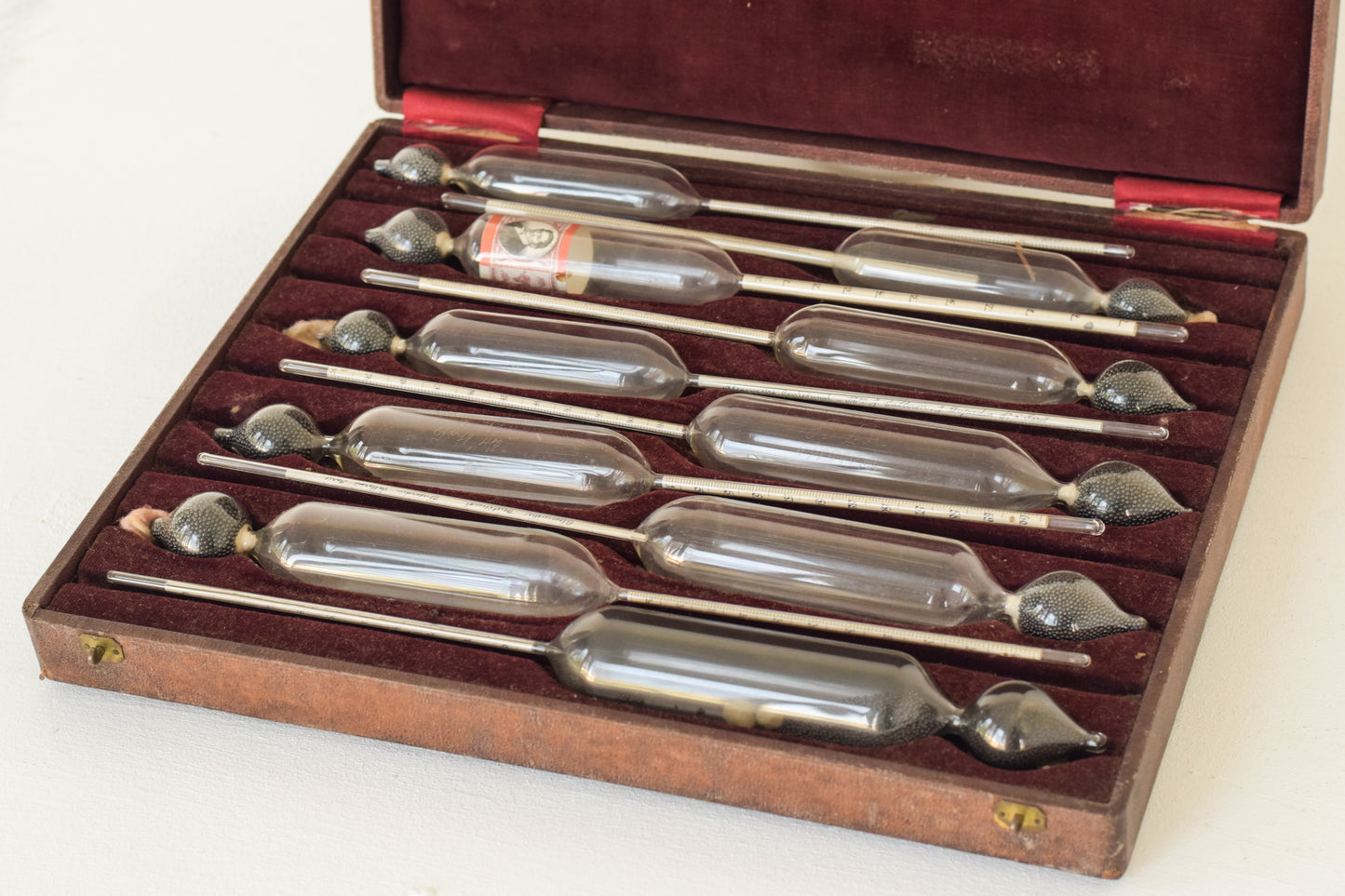 A Rare Set of 10 Antique Hydrometers by Mon. Salleron Dujardin.
