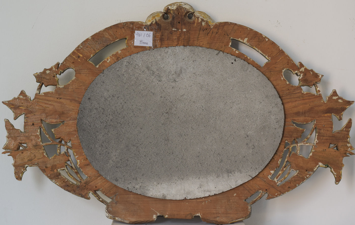 Antique Carved Gilded and Polychrome Oval Mirror