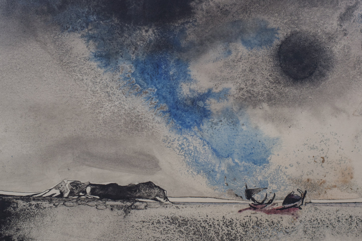 Boat on a Moonlit Seascape - Watercolour