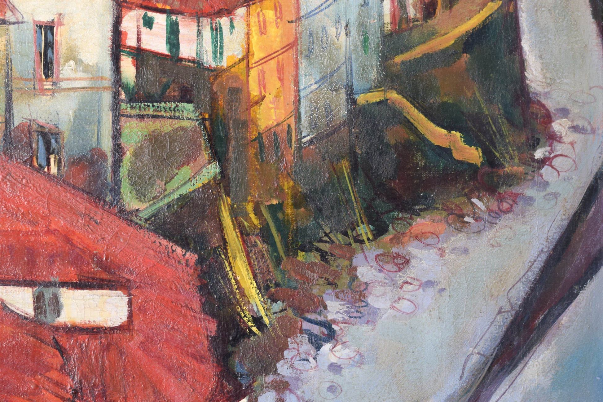 Post-Impressionist style painting of Red Roofs in Northern Spain_Detail 2