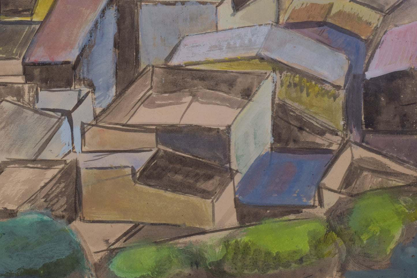 Cubist Watercolour of a Village_Detail 4