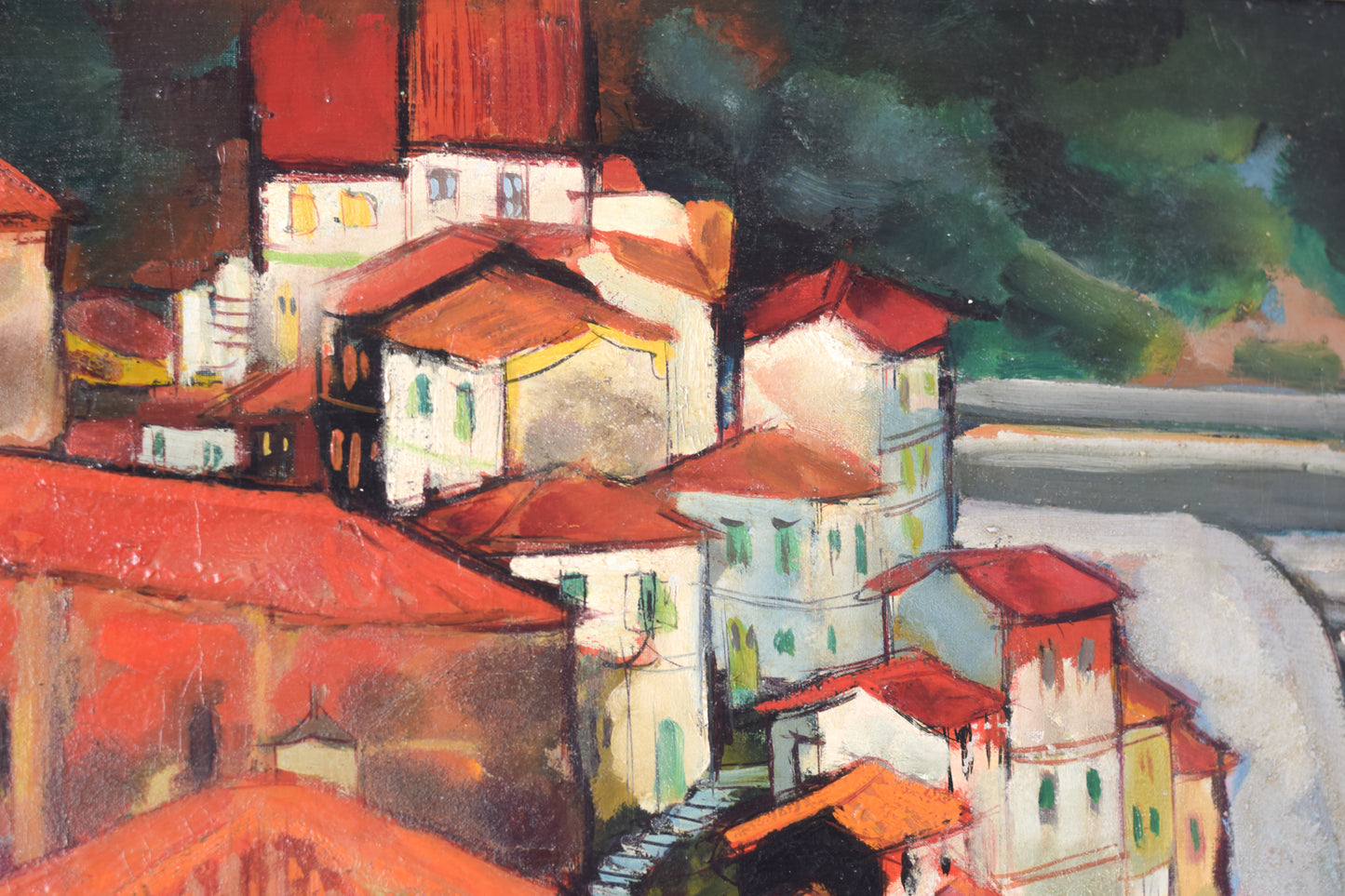 Post-Impressionist style painting of Red Roofs in Northern Spain_Detail