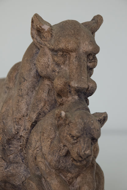 Clay Sculpture of a Lioness and her Cub_Detail