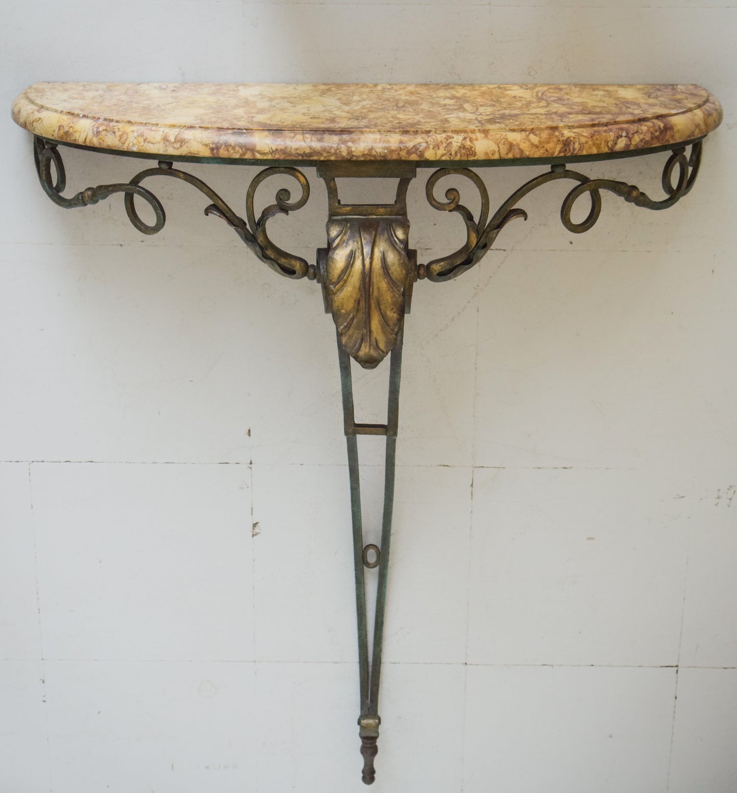 Antique Marble and Verdigris Patinated Iron - Console Table