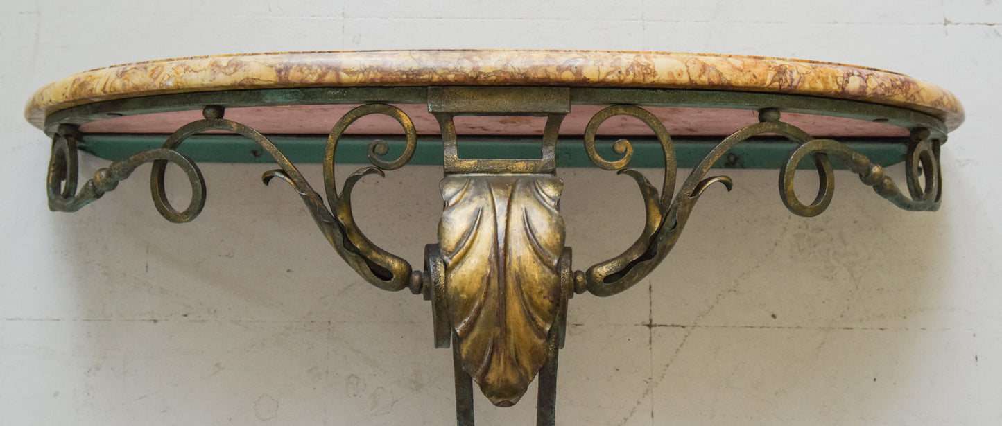 Antique Marble and Verdigris Patinated Iron - Console Table