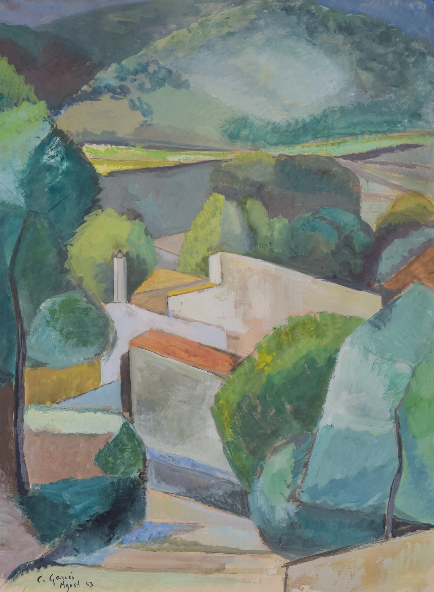 Cubist Village in a Mountain Landscape