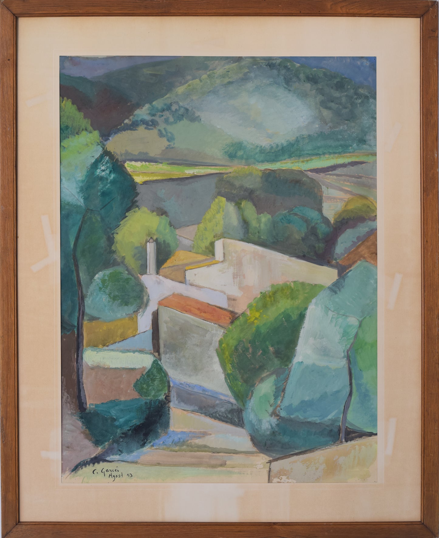 Cubist Village in a Mountain Landscape_Framed