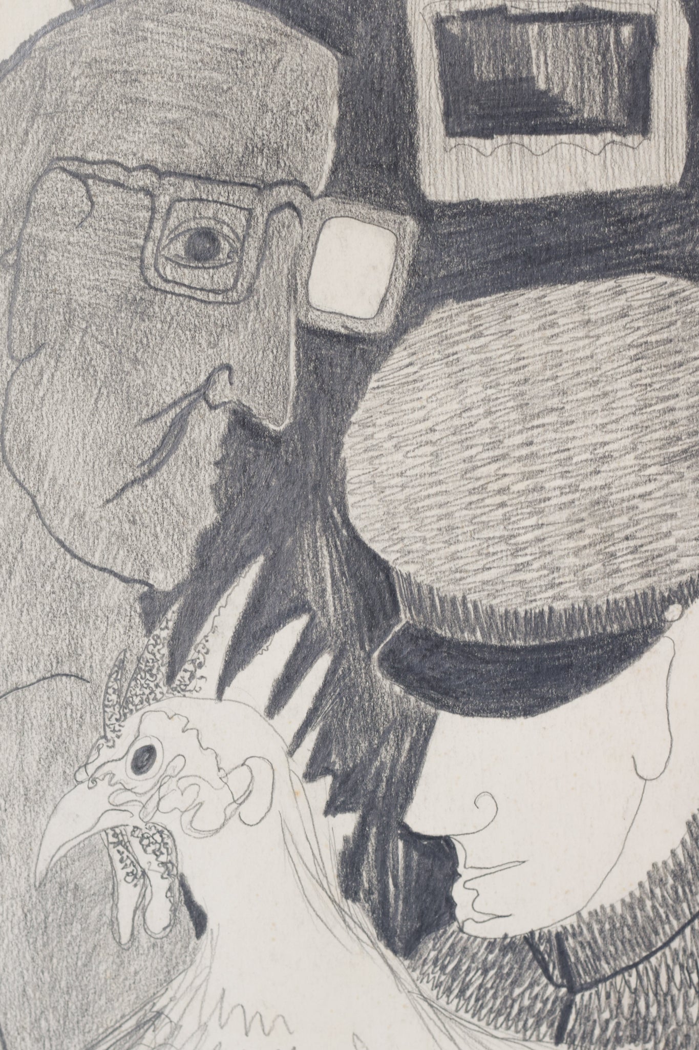 Post-War Drawing of Man, Guard and Cockerel_Detail