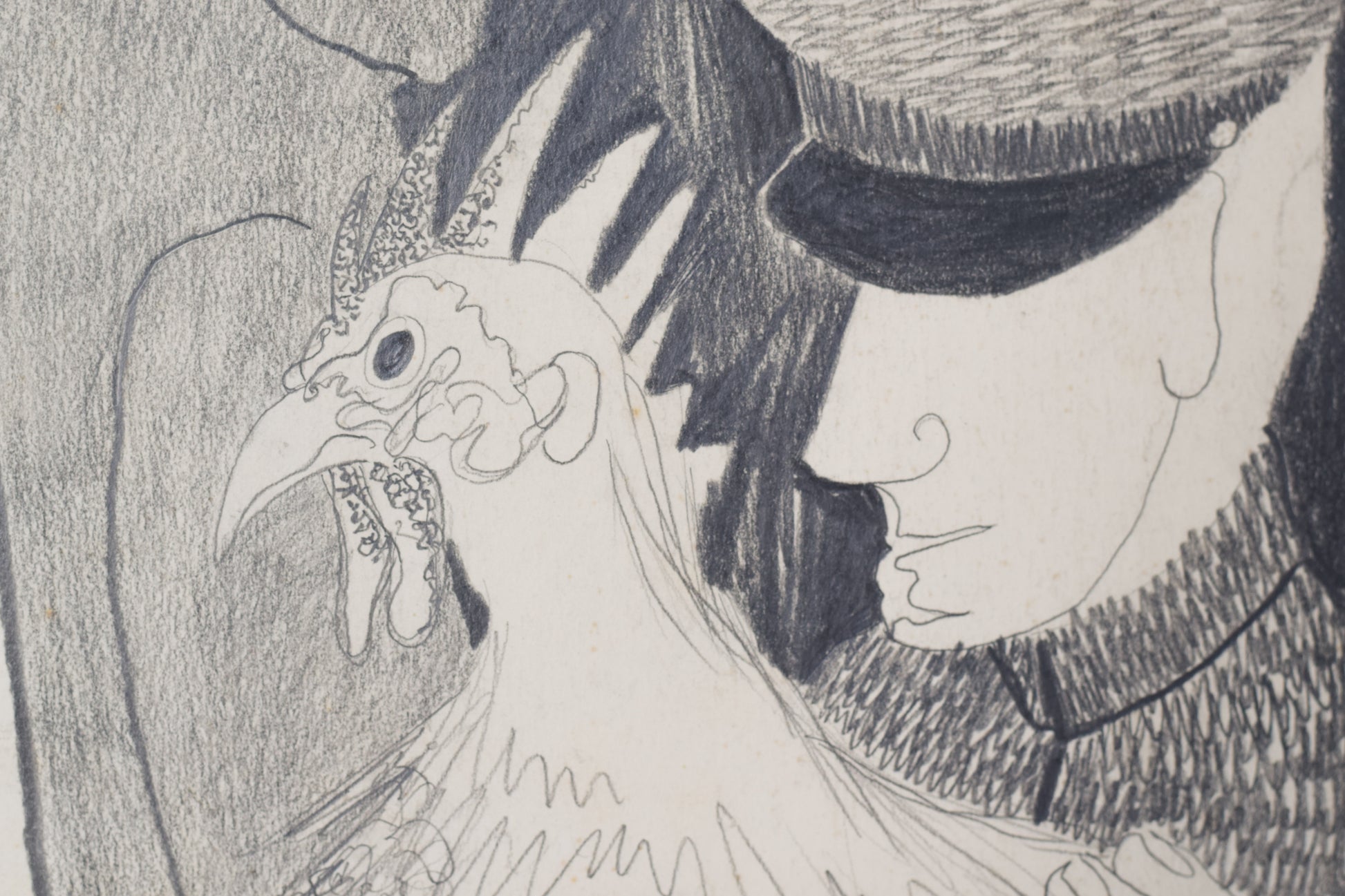 Post-War Drawing of Man, Guard and Cockerel_Detail 3