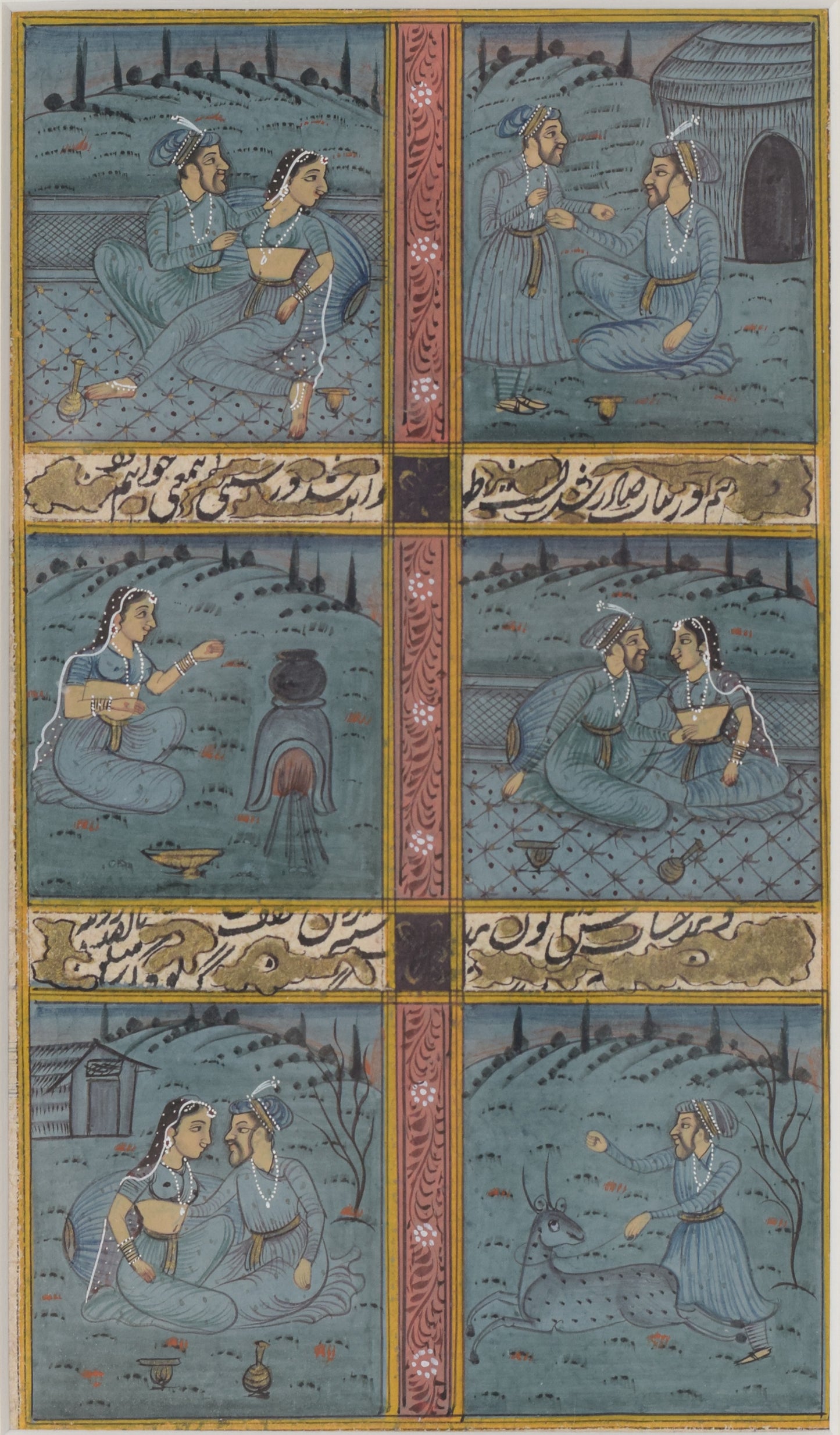 Indian Painting with Lovers and Hunting Scenes