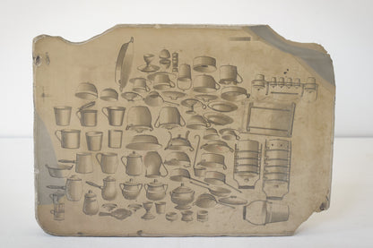 Lithographic Stone with drawings of Culinary Utensils as a design