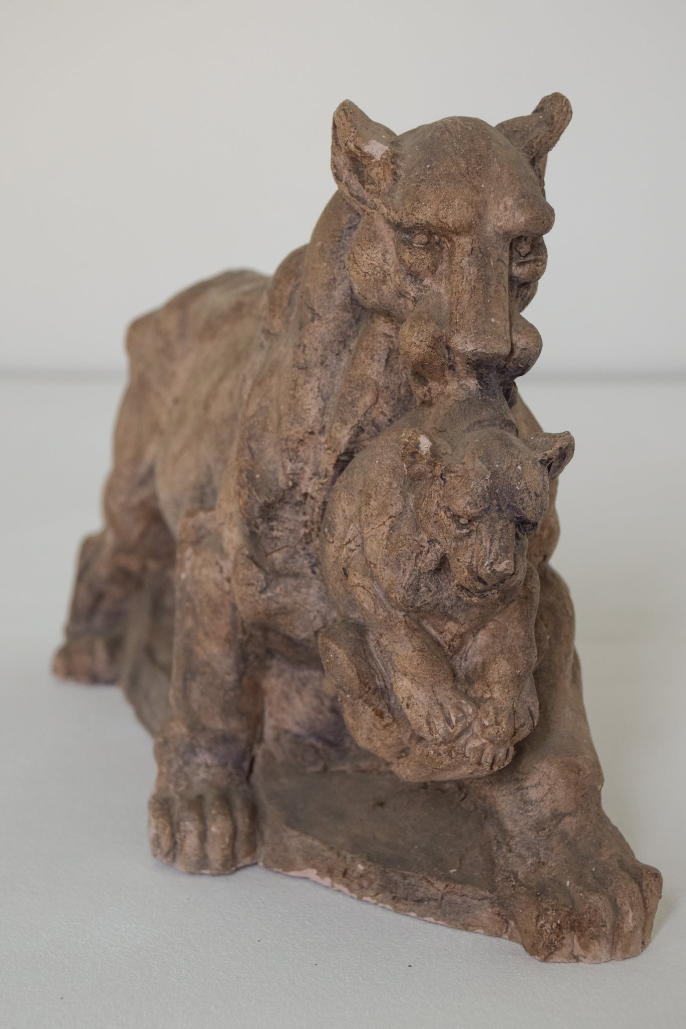 Clay Sculpture of a Lioness and her Cub_2