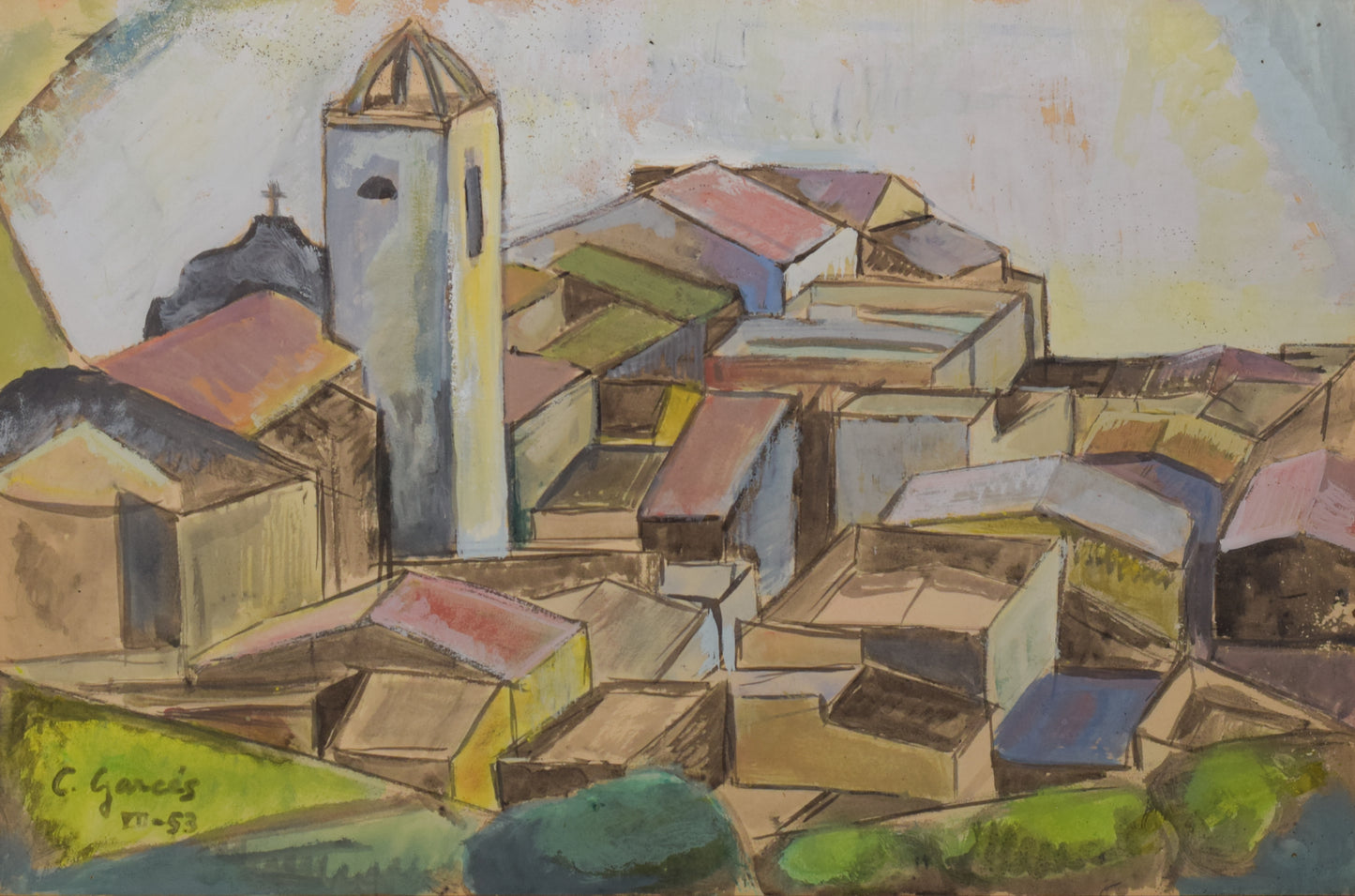 Cubist Watercolour of a Village