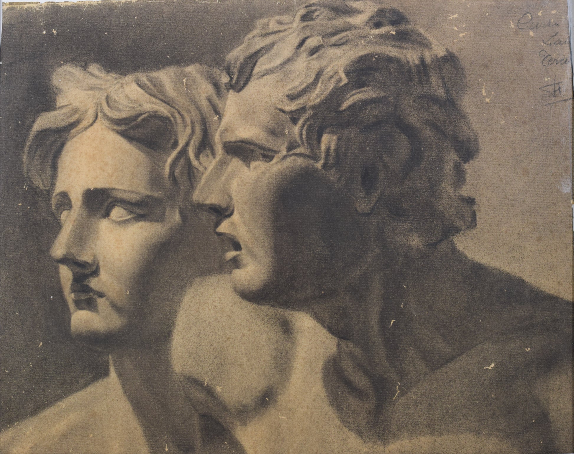 Drawing of Two Antique Sculpted Heads