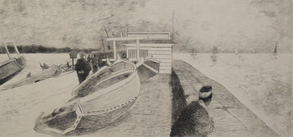 Impressionist Etching of a Japanese or Tahitian Harbour