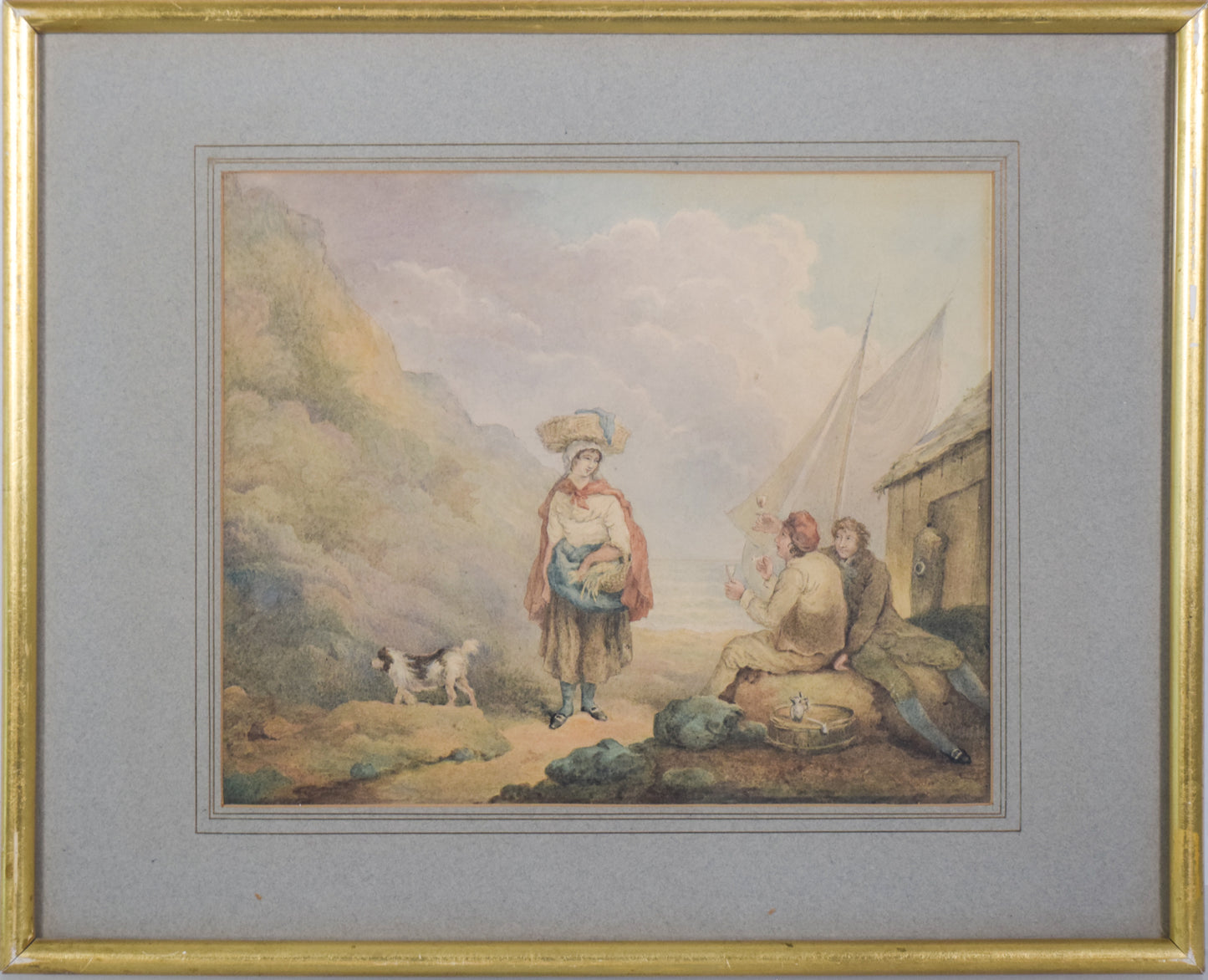 Pastoral scene with Woman and Dog_Framed