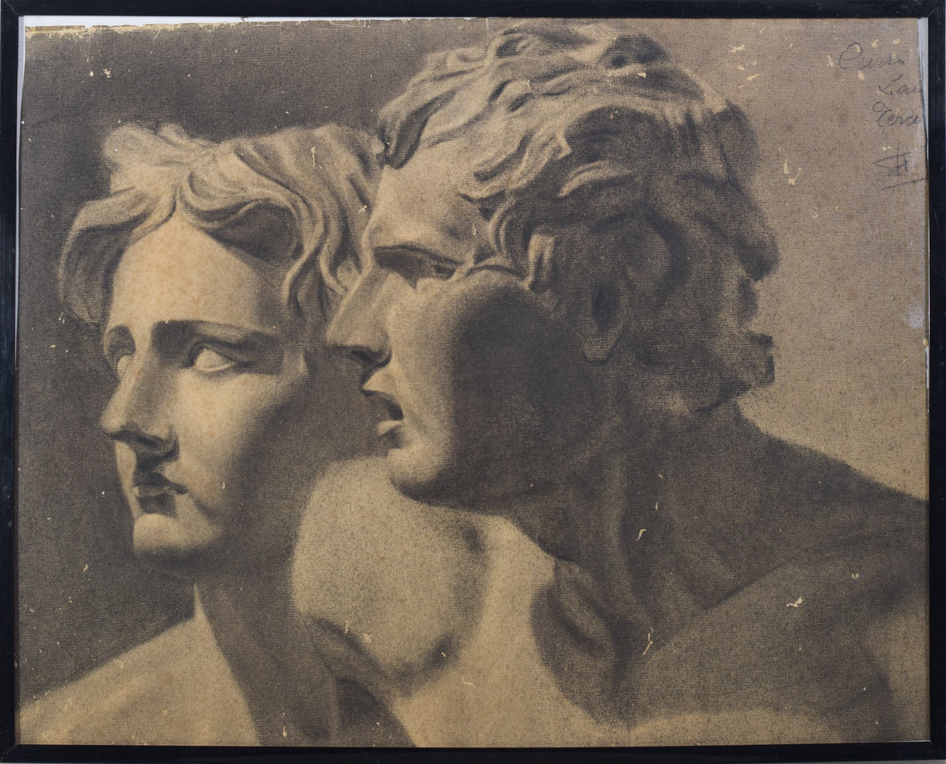 Drawing of Two Antique Sculpted Heads_Framed