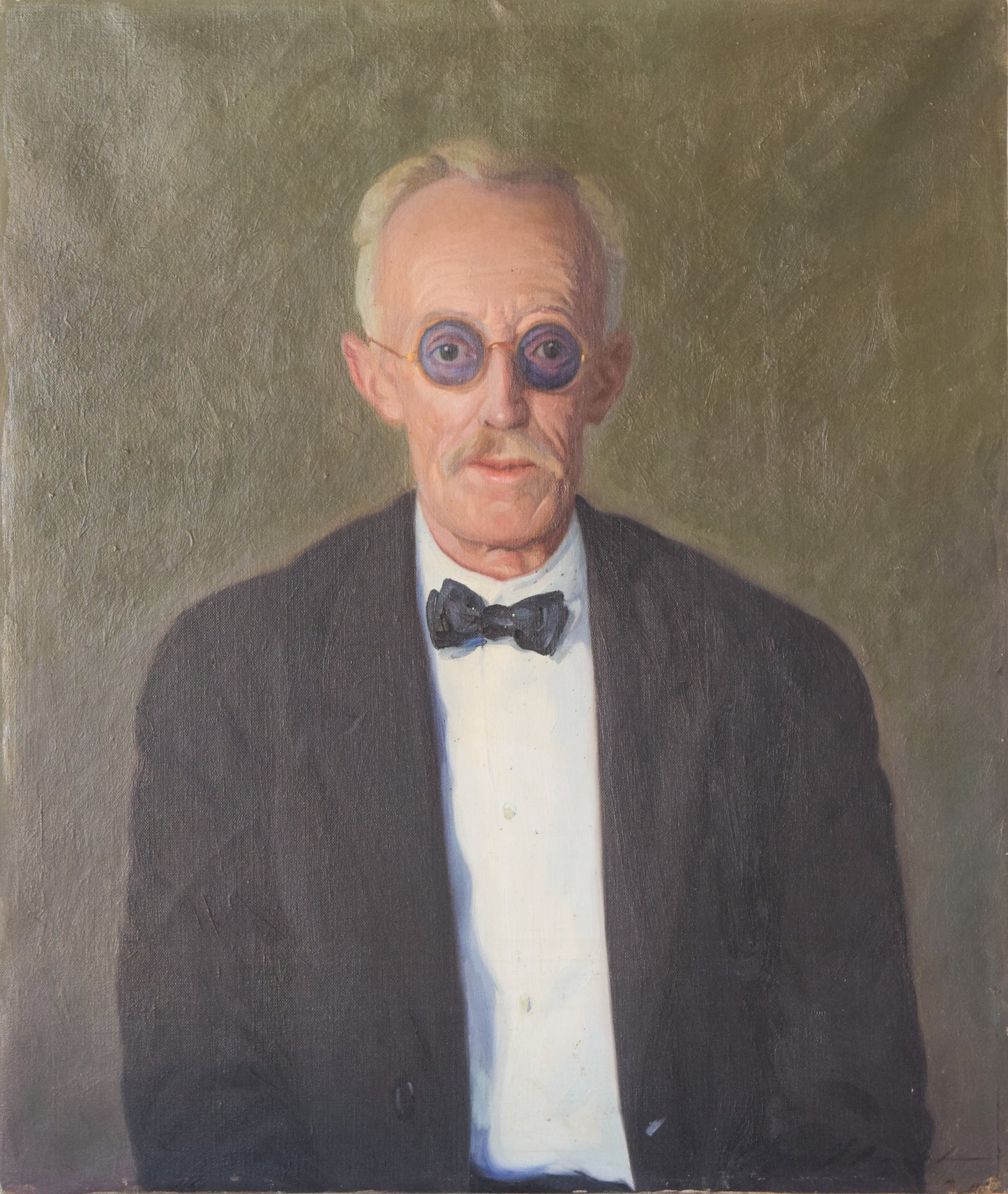 Large Portrait in Oil of an Old Man with Glasses