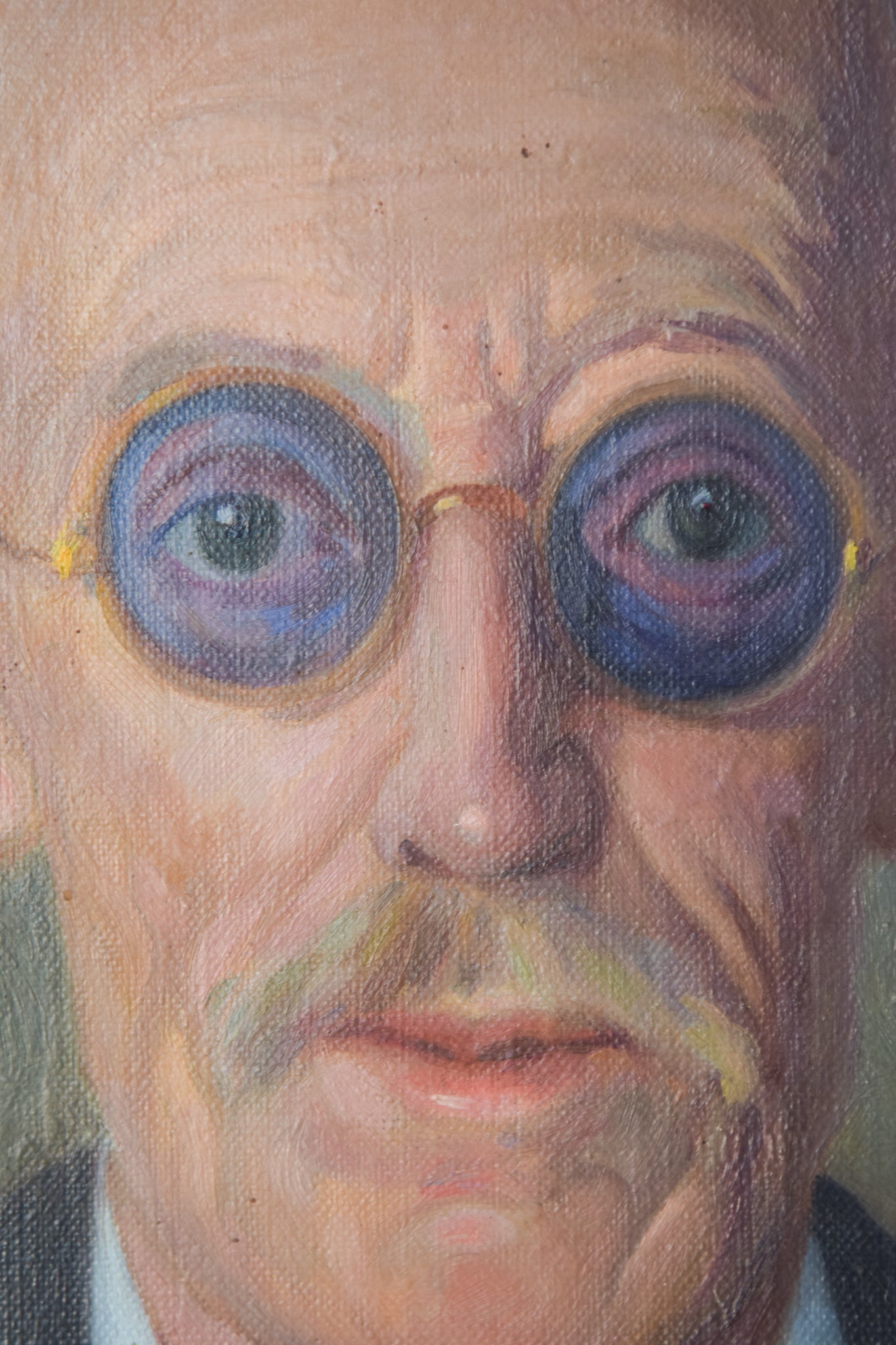 Large Portrait in Oil of an Old Man with Glasses_Detail