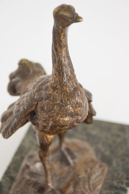 Antique Gold Painted Bronze Sculpture of an Ostrich