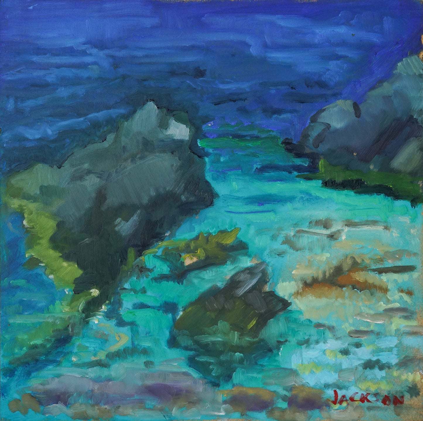 Tamariu Spain - Oil Sketch of a Rocky Bay