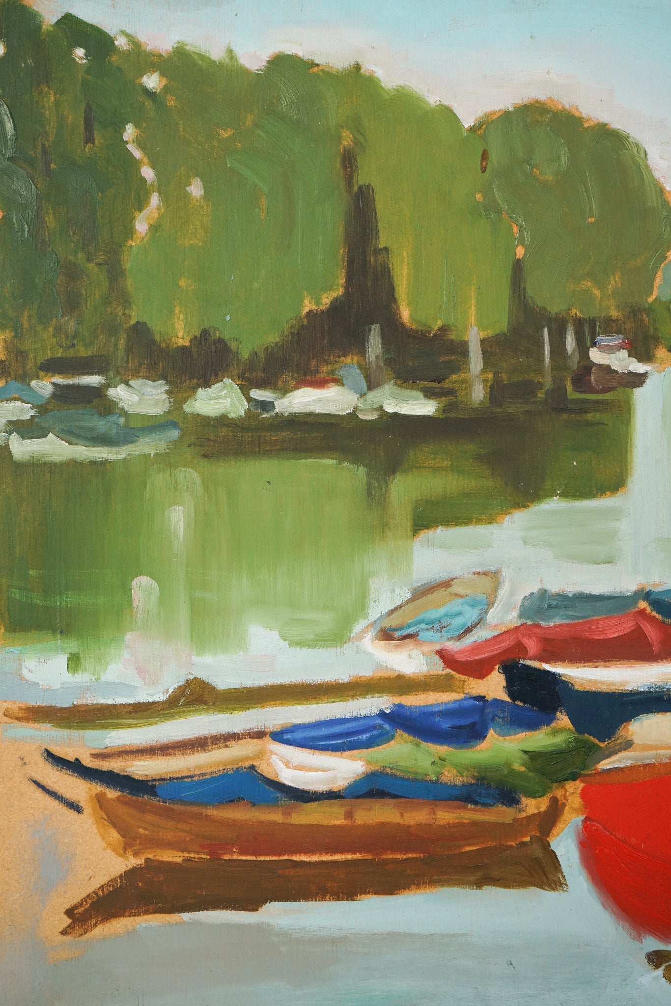 Petersham Meads Towards Richmond Bridge - A Calm Summers Day With Skiffs - Oil Sketch