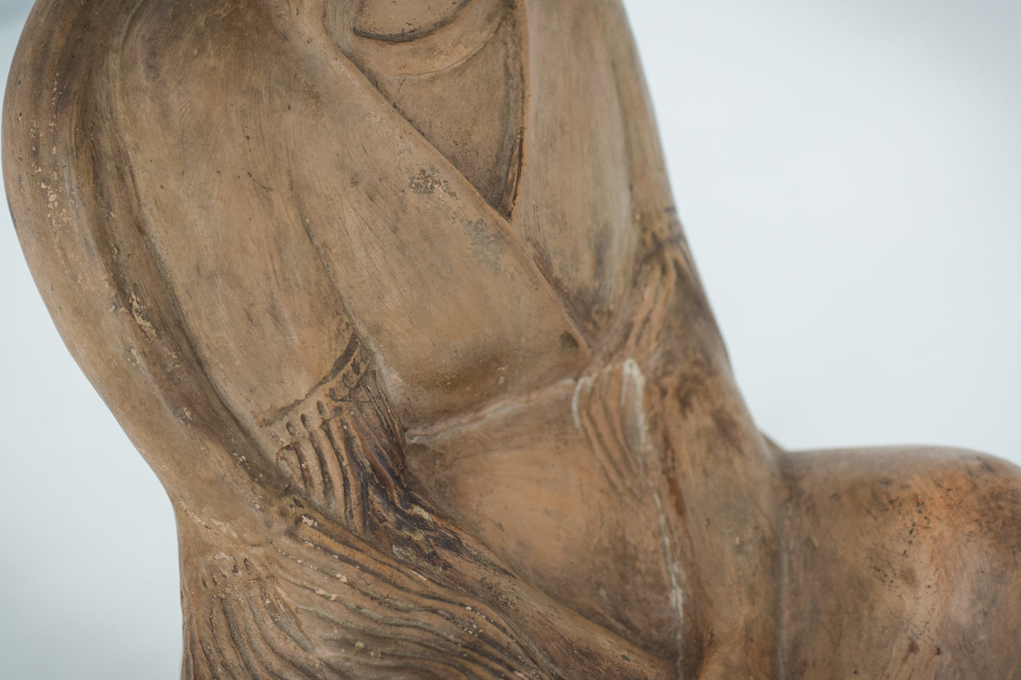 Terracotta Sculpture of A Draped Seated Woman_Detail 3
