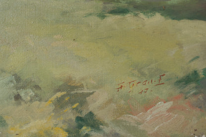 Landscape with a view of trees and mountains_Signature