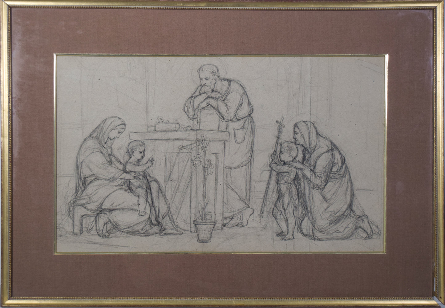 Pre-Raphaelite Drawing of the Holy Family_Framed